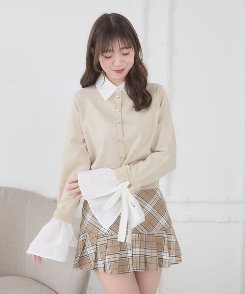 MAJESTIC LEGON（マジェスティックレゴン）の「リボンスリーブシャツ襟カーデ（カーディガン/ボレロ・レディース・アイボリー/ネイビー/ブラック系その他/グレー・MEDIUM）」の11枚目の写真