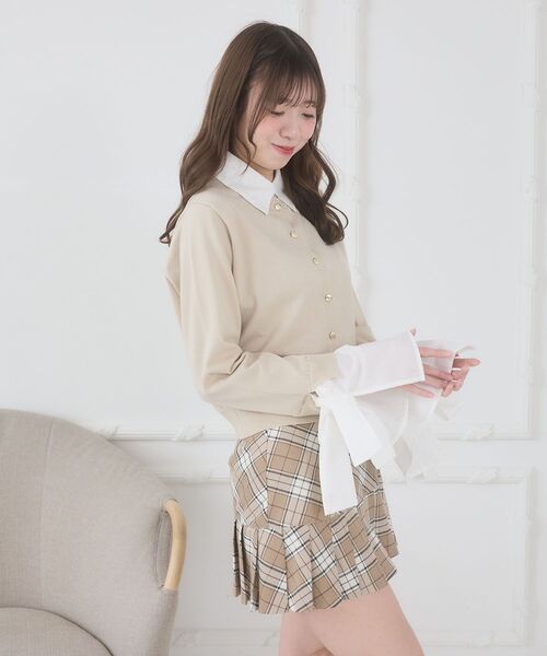 MAJESTIC LEGON（マジェスティックレゴン）の「リボンスリーブシャツ襟カーデ（カーディガン/ボレロ・レディース・アイボリー/ネイビー/ブラック系その他/グレー・MEDIUM）」の12枚目の写真