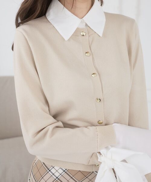 MAJESTIC LEGON（マジェスティックレゴン）の「リボンスリーブシャツ襟カーデ（カーディガン/ボレロ・レディース・アイボリー/ネイビー/ブラック系その他/グレー・MEDIUM）」の14枚目の写真