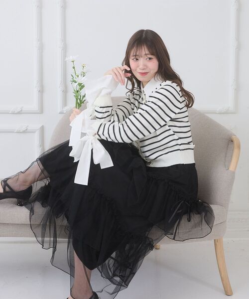 MAJESTIC LEGON（マジェスティックレゴン）の「リボンスリーブシャツ襟カーデ（カーディガン/ボレロ・レディース・アイボリー/ネイビー/ブラック系その他/グレー・MEDIUM）」の17枚目の写真