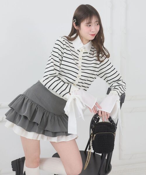 MAJESTIC LEGON（マジェスティックレゴン）の「リボンスリーブシャツ襟カーデ（カーディガン/ボレロ・レディース・アイボリー/ネイビー/ブラック系その他/グレー・MEDIUM）」の20枚目の写真