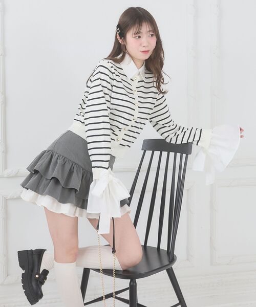 MAJESTIC LEGON（マジェスティックレゴン）の「リボンスリーブシャツ襟カーデ（カーディガン/ボレロ・レディース・アイボリー/ネイビー/ブラック系その他/グレー・MEDIUM）」の21枚目の写真