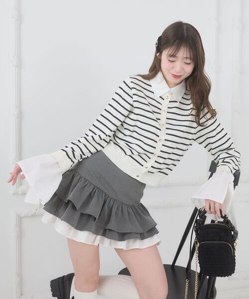 MAJESTIC LEGON（マジェスティックレゴン）の「リボンスリーブシャツ襟カーデ（カーディガン/ボレロ・レディース・アイボリー/ネイビー/ブラック系その他/グレー・MEDIUM）」の22枚目の写真