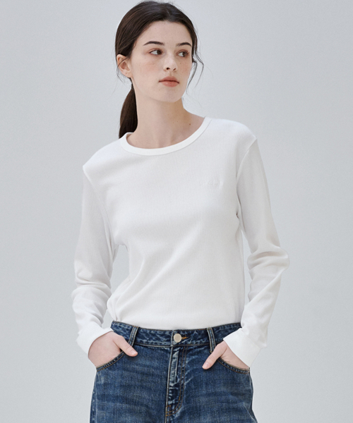 MALOUPE(マロップ)の「5116 リブスリムTシャツ (ホワイト)(Tシャツ/カットソー・レディース・その他・FREE)」の4枚目の写真