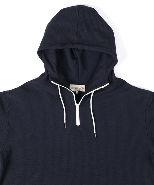 The DUFFER of ST.GEORGE(ザダファーオブセントジョージ)の「KNIT-LIKE RUSSELL PULLOVER HOODIE:セットアップ対応 ニットライク ラッセル プルオーバー フーディー(パーカー・メンズ・ネイビー/ライトブルー・X-LARGE/LARGE/MEDIUM/SMALL)」の12枚目の写真