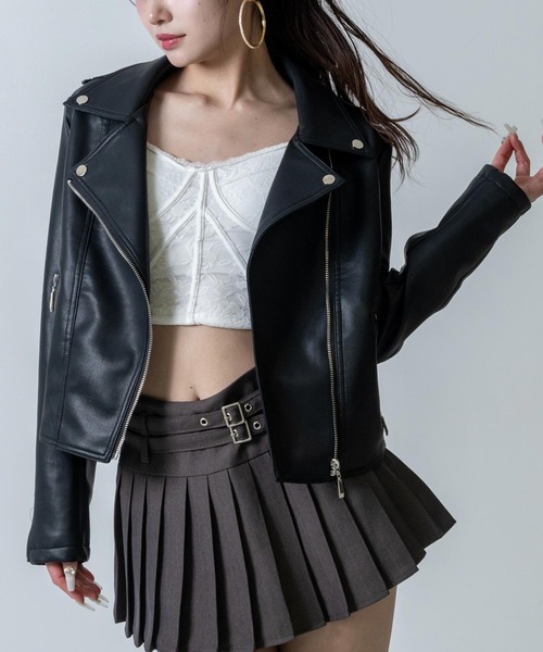 ANAP(アナップ)の「ライダース ジャケット(ライダースジャケット・レディース・ブラック/ホワイト・F)」の2枚目の写真