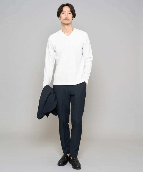 a.v.v（アーヴェヴェ）の「【スマート/イージーケア/洗濯機で洗える/毛玉になりにくい】アゼダブルフェイスVネックスマートTシャツ（Tシャツ/カットソー・メンズ・ネイビー/ホワイト/ライトグレー・46/48/50）」の16枚目の写真