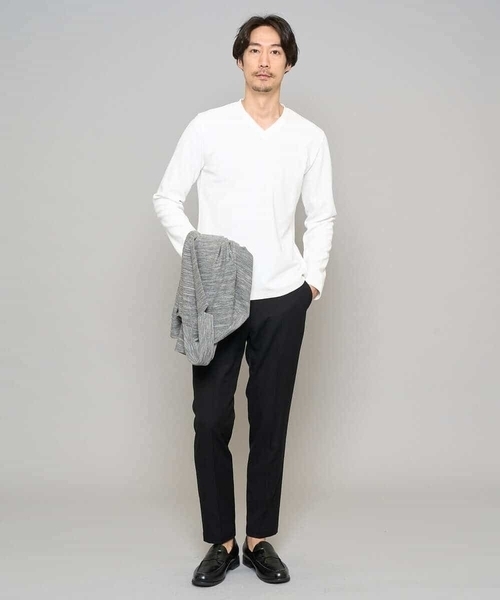 a.v.v（アーヴェヴェ）の「【スマート/イージーケア/洗濯機で洗える/毛玉になりにくい】アゼダブルフェイスVネックスマートTシャツ（Tシャツ/カットソー・メンズ・ネイビー/ホワイト/ライトグレー・46/48/50）」の17枚目の写真