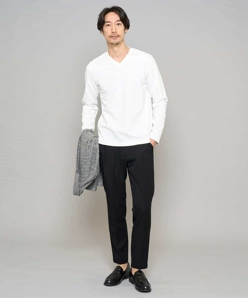 a.v.v（アーヴェヴェ）の「【スマート/イージーケア/洗濯機で洗える/毛玉になりにくい】アゼダブルフェイスVネックスマートTシャツ（Tシャツ/カットソー・メンズ・ネイビー/ホワイト/ライトグレー・46/48/50）」の18枚目の写真