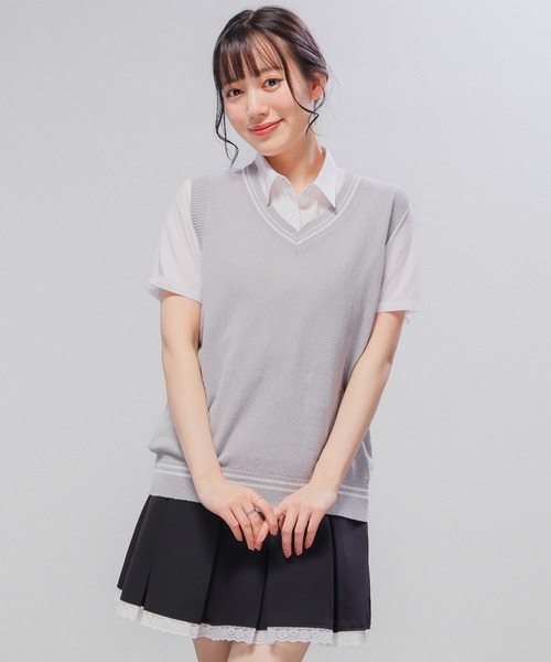 Honeys(ハニーズ)の「麻混スクールベスト(ベスト・キッズ・ネイビー/ベージュ/アイボリー/杢グレー・150cm/L/LL/M/S)」の3枚目の写真