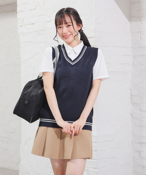Honeys(ハニーズ)の「麻混スクールベスト(ベスト・キッズ・ネイビー/ベージュ/アイボリー/杢グレー・150cm/L/LL/M/S)」の4枚目の写真
