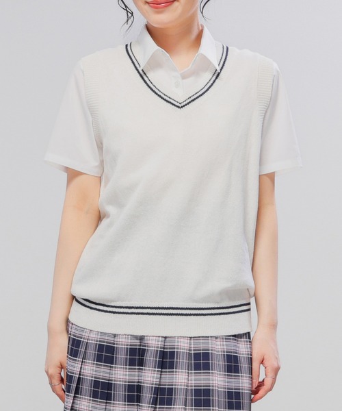 Honeys(ハニーズ)の「麻混スクールベスト(ベスト・キッズ・ネイビー/ベージュ/アイボリー/杢グレー・150cm/L/LL/M/S)」の6枚目の写真