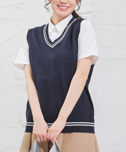 Honeys(ハニーズ)の「麻混スクールベスト(ベスト・キッズ・ネイビー/ベージュ/アイボリー/杢グレー・150cm/L/LL/M/S)」の9枚目の写真