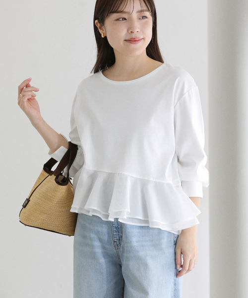 La TOTALITE（ラトータリテ）の「【洗える】アシメペプラムカットソー（Tシャツ/カットソー・レディース・ネイビー/ホワイト・FREE）」の5枚目の写真