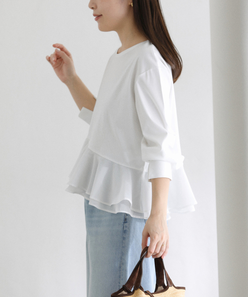 La TOTALITE（ラトータリテ）の「【洗える】アシメペプラムカットソー（Tシャツ/カットソー・レディース・ネイビー/ホワイト・FREE）」の6枚目の写真