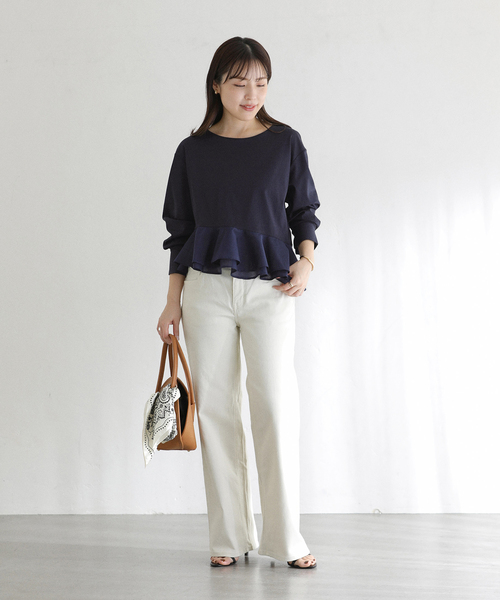 La TOTALITE（ラトータリテ）の「【洗える】アシメペプラムカットソー（Tシャツ/カットソー・レディース・ネイビー/ホワイト・FREE）」の7枚目の写真