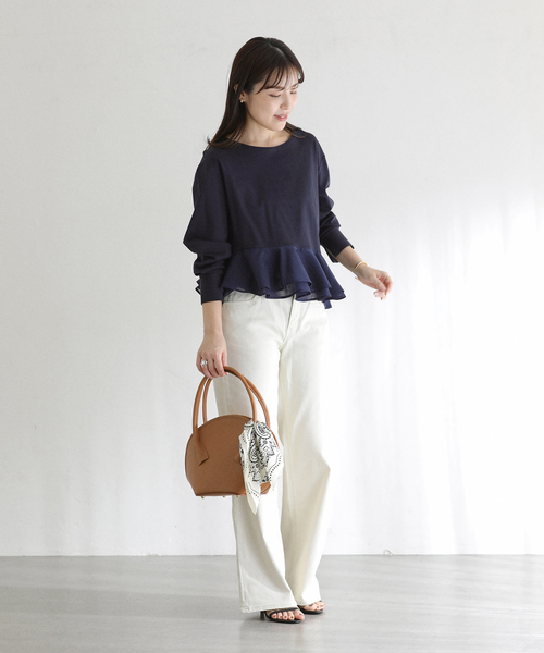 La TOTALITE（ラトータリテ）の「【洗える】アシメペプラムカットソー（Tシャツ/カットソー・レディース・ネイビー/ホワイト・FREE）」の8枚目の写真