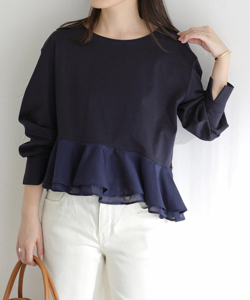 La TOTALITE（ラトータリテ）の「【洗える】アシメペプラムカットソー（Tシャツ/カットソー・レディース・ネイビー/ホワイト・FREE）」の9枚目の写真