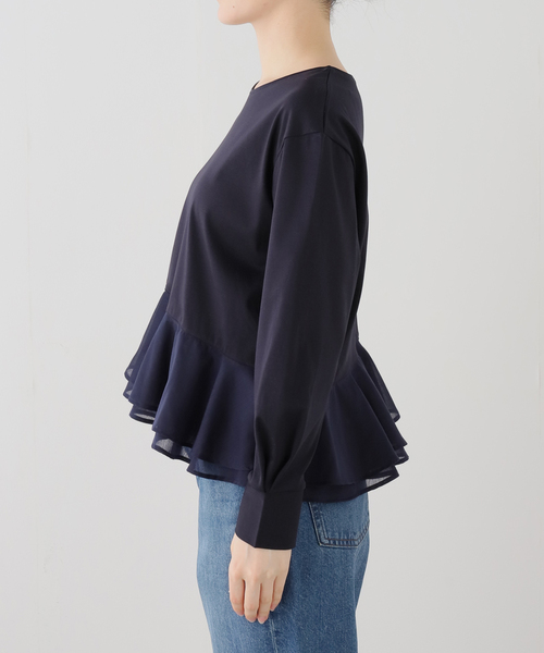 La TOTALITE（ラトータリテ）の「【洗える】アシメペプラムカットソー（Tシャツ/カットソー・レディース・ネイビー/ホワイト・FREE）」の11枚目の写真