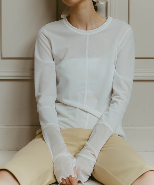 ILANIS(イラニス)の「Quiet Sheer Sleeve Top(Tシャツ/カットソー・レディース・ライトブルー/ブラック/オフホワイト・FREE)」の2枚目の写真