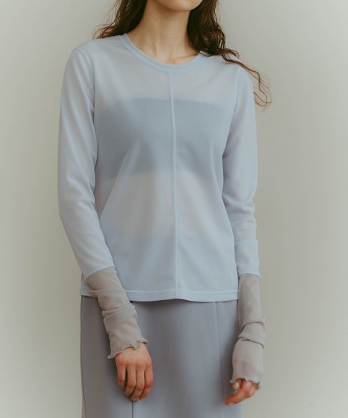 ILANIS(イラニス)の「Quiet Sheer Sleeve Top(Tシャツ/カットソー・レディース・ライトブルー/ブラック/オフホワイト・FREE)」の1枚目の写真