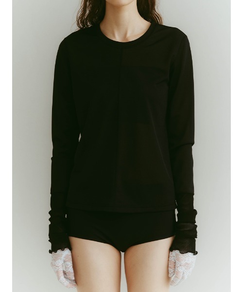 ILANIS(イラニス)の「Quiet Sheer Sleeve Top(Tシャツ/カットソー・レディース・ライトブルー/ブラック/オフホワイト・FREE)」の7枚目の写真