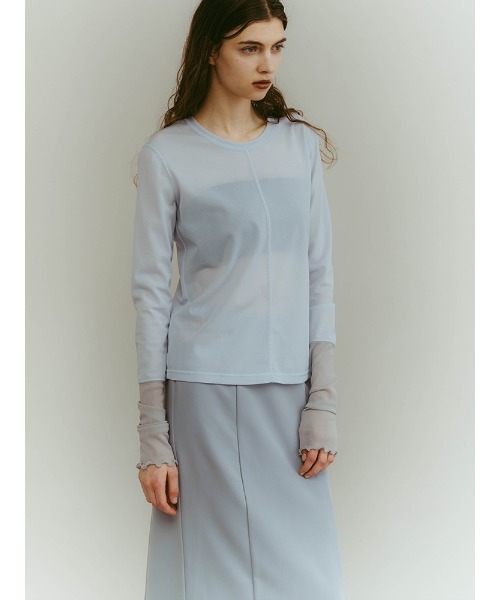 ILANIS(イラニス)の「Quiet Sheer Sleeve Top(Tシャツ/カットソー・レディース・ライトブルー/ブラック/オフホワイト・FREE)」の11枚目の写真