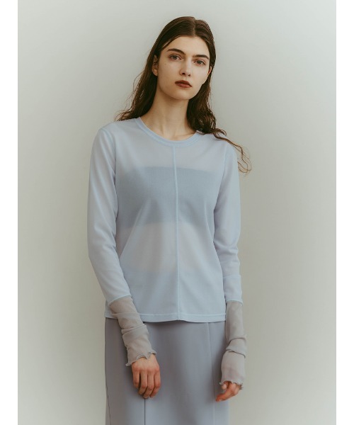 ILANIS(イラニス)の「Quiet Sheer Sleeve Top(Tシャツ/カットソー・レディース・ライトブルー/ブラック/オフホワイト・FREE)」の8枚目の写真