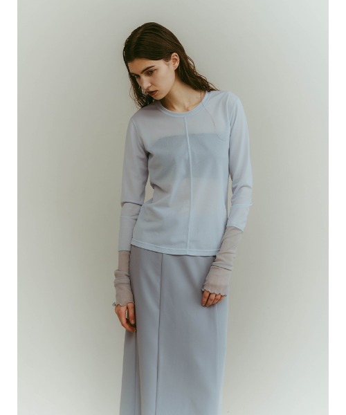 ILANIS(イラニス)の「Quiet Sheer Sleeve Top(Tシャツ/カットソー・レディース・ライトブルー/ブラック/オフホワイト・FREE)」の10枚目の写真