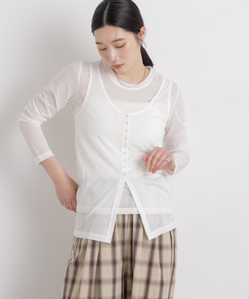 NANO universe(ナノユニバース)の「シアータンク+ロンTレイヤードセット(Tシャツ/カットソー・レディース・ホワイト/ブルー/ブラウン・FREE)」の2枚目の写真
