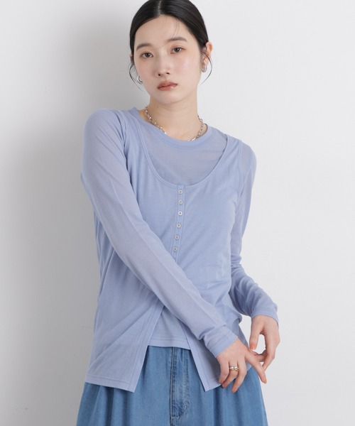 NANO universe(ナノユニバース)の「シアータンク+ロンTレイヤードセット(Tシャツ/カットソー・レディース・ホワイト/ブルー/ブラウン・FREE)」の6枚目の写真