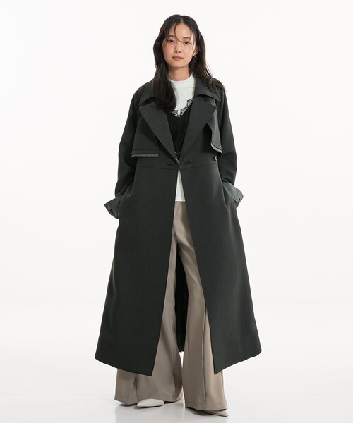 UNITED TOKYO（ユナイテッドトウキョウ）の「【新作】レイヤーディテールトレンチコート｜ウォッシャブル/オフィスカジュアル/オケージョン/春服（トレンチコート・レディース・ブラック/ベージュ・1/2）」の2枚目の写真