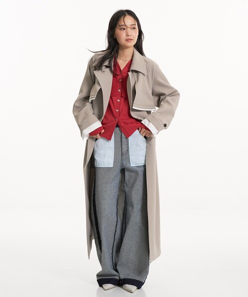 UNITED TOKYO（ユナイテッドトウキョウ）の「【新作】レイヤーディテールトレンチコート｜ウォッシャブル/オフィスカジュアル/オケージョン/春服（トレンチコート・レディース・ブラック/ベージュ・1/2）」の4枚目の写真