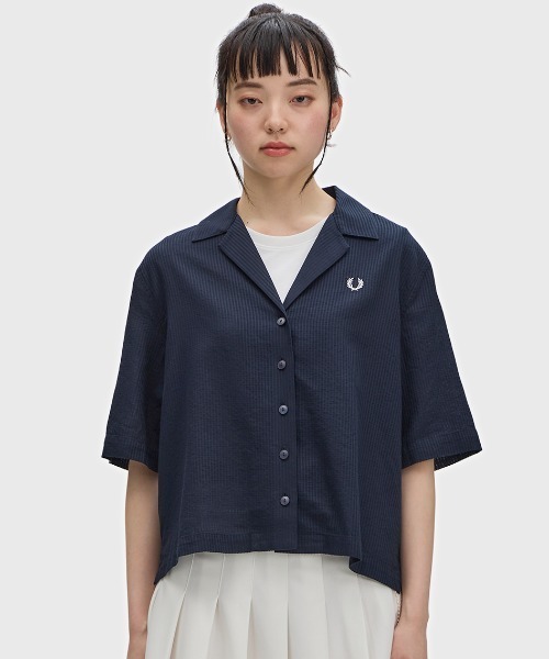 FRED PERRY（フレッドペリー）の「Sheer Stripe Shirt／シアーストライプシャツ（シャツ/ブラウス・レディース・ネイビー・10）」の4枚目の写真