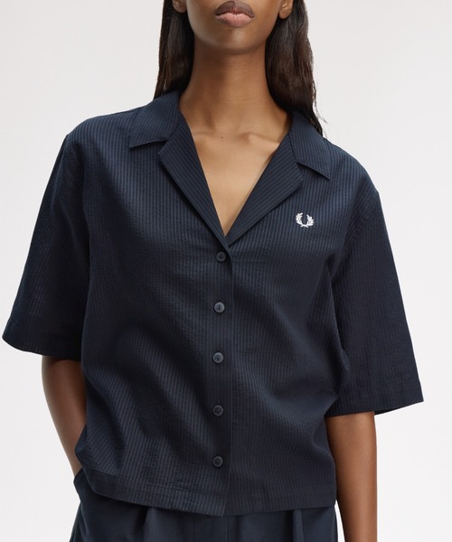 FRED PERRY（フレッドペリー）の「Sheer Stripe Shirt／シアーストライプシャツ（シャツ/ブラウス・レディース・ネイビー・10）」の7枚目の写真