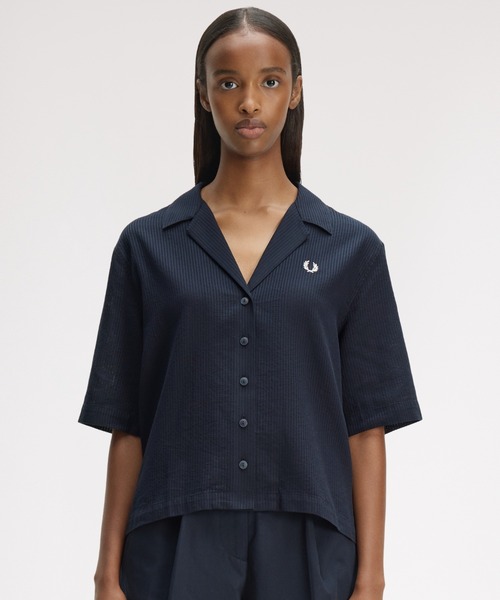 FRED PERRY（フレッドペリー）の「Sheer Stripe Shirt／シアーストライプシャツ（シャツ/ブラウス・レディース・ネイビー・10）」の9枚目の写真