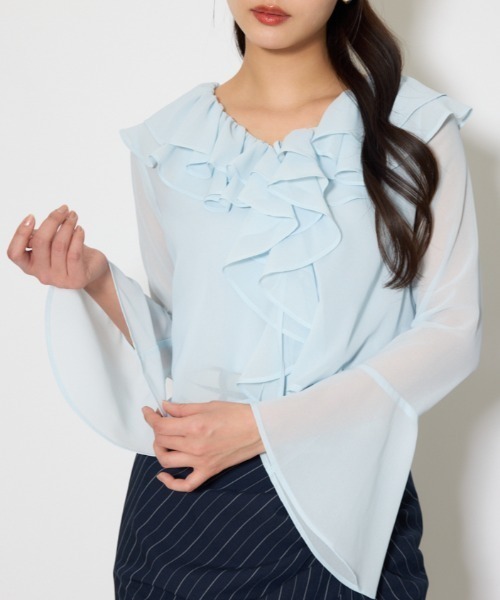 rienda(リエンダ)の「フリルカラートップス 春服(シャツ/ブラウス・レディース・ライトブルー/ピンク系その他/ホワイト系その他・FREE)」の3枚目の写真