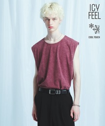 メンズのTシャツ/カットソー（レッド/赤色系・袖なし）ファッション