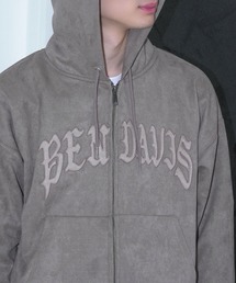 【BEN DAVIS/ベンデイビス】【トレンドのダブルジップ】フェイクスエード パーカー 逆開ファスナー 共布ワッペン