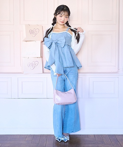 Mi-je(ミジェ)の「ラッフルニットカーディガン(カーディガン/ボレロ・レディース・ライトグリーン/オフホワイト・F)」の6枚目の写真