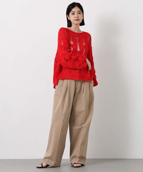 Gready Brilliant（グレディブリリアン）の「すかし柄切り替えボートネックニット（ニット/セーター・レディース・レッド/オフホワイト・FREE）」の11枚目の写真