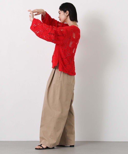 Gready Brilliant（グレディブリリアン）の「すかし柄切り替えボートネックニット（ニット/セーター・レディース・レッド/オフホワイト・FREE）」の12枚目の写真