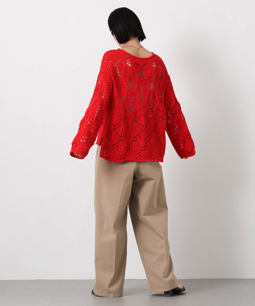 Gready Brilliant（グレディブリリアン）の「すかし柄切り替えボートネックニット（ニット/セーター・レディース・レッド/オフホワイト・FREE）」の13枚目の写真