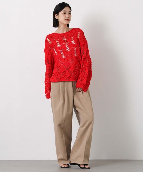 Gready Brilliant（グレディブリリアン）の「すかし柄切り替えボートネックニット（ニット/セーター・レディース・レッド/オフホワイト・FREE）」の14枚目の写真