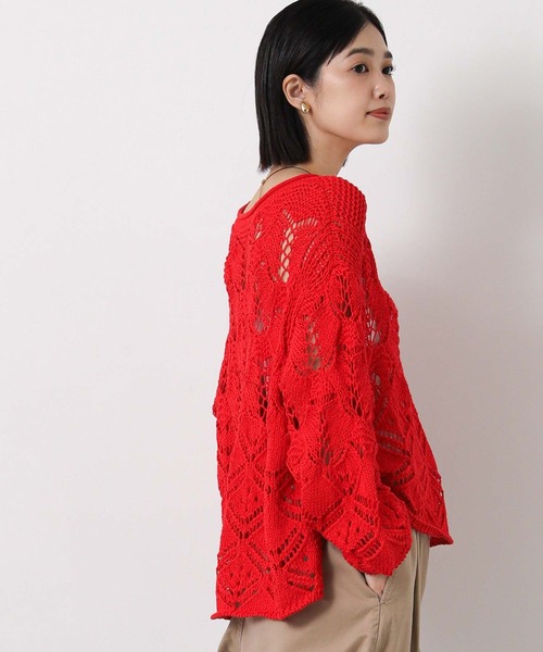 Gready Brilliant（グレディブリリアン）の「すかし柄切り替えボートネックニット（ニット/セーター・レディース・レッド/オフホワイト・FREE）」の16枚目の写真