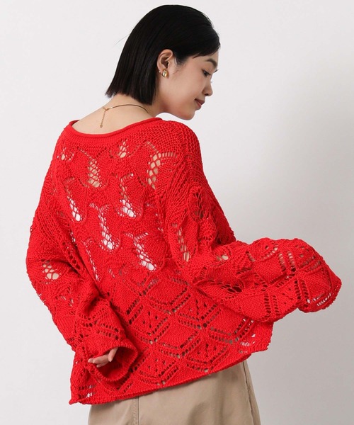 Gready Brilliant（グレディブリリアン）の「すかし柄切り替えボートネックニット（ニット/セーター・レディース・レッド/オフホワイト・FREE）」の17枚目の写真