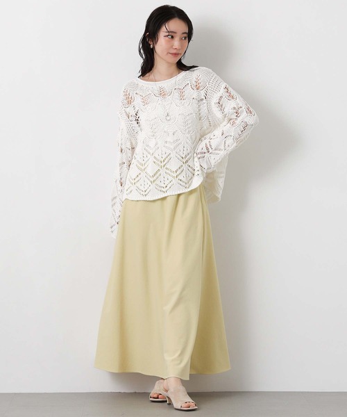 Gready Brilliant（グレディブリリアン）の「すかし柄切り替えボートネックニット（ニット/セーター・レディース・レッド/オフホワイト・FREE）」の3枚目の写真