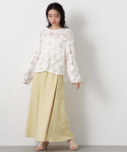 Gready Brilliant（グレディブリリアン）の「すかし柄切り替えボートネックニット（ニット/セーター・レディース・レッド/オフホワイト・FREE）」の6枚目の写真