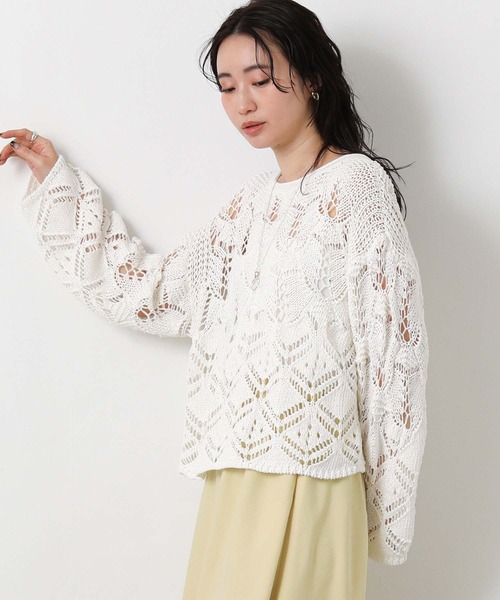 Gready Brilliant（グレディブリリアン）の「すかし柄切り替えボートネックニット（ニット/セーター・レディース・レッド/オフホワイト・FREE）」の8枚目の写真