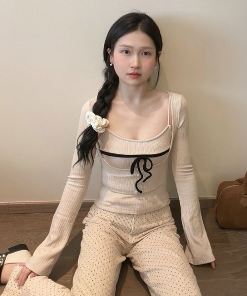 GEMEDA(ジェメダ)の「2点セット リボンデザインレイヤードトップス(Tシャツ/カットソー・レディース・オフホワイト・M)」の8枚目の写真